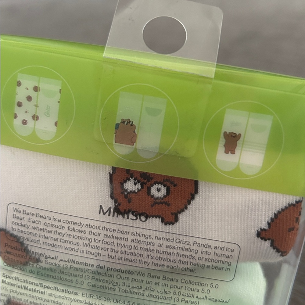 We Bare Bears Grizz Sock 3pair Bundle OS NEW - Picture 4 of 4